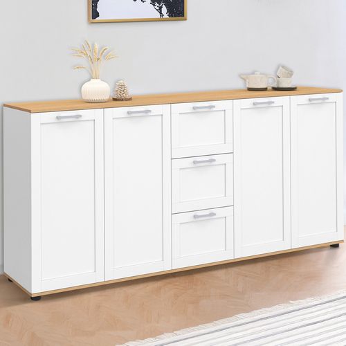 Buffet 180 Cm Vito XXL 4 Portes Avec 3 Tiroirs Bois Et Blanc