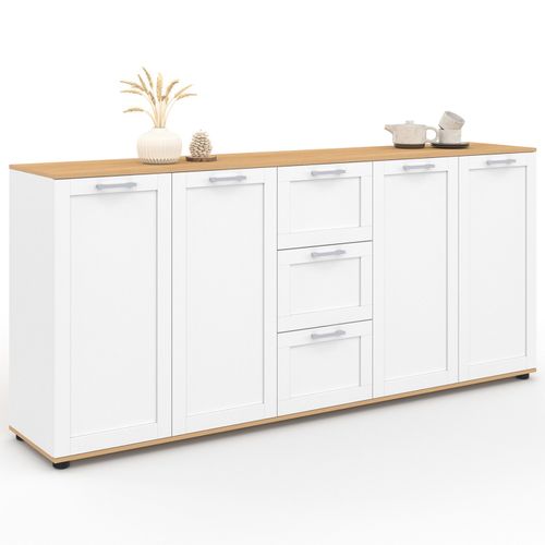 Buffet 180 Cm Vito XXL 4 Portes Avec 3 Tiroirs Bois Et Blanc