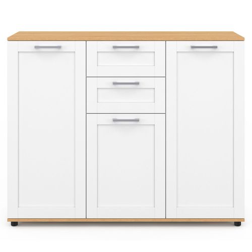 Buffet 100 Cm Vito 3 Portes Et 2 Tiroirs Blanc Et Plateau Bois