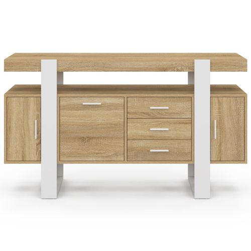 Buffet 140 Cm Phoenix 3 Portes Et 3 Tiroirs Bois Et Blanc