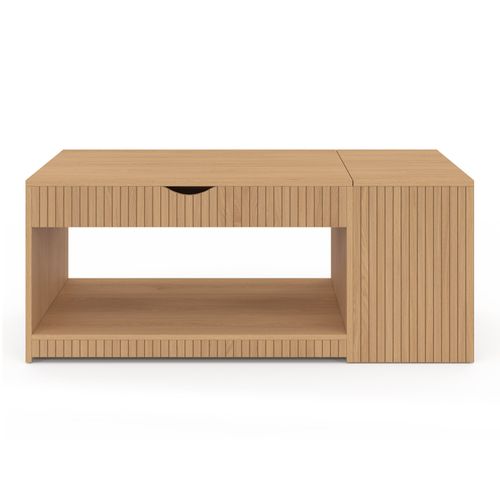 Table Basse Plateau Relevable Rectangulaire Juliette Avec Coffre Lattes Tasseau Bois Coloris Chêne