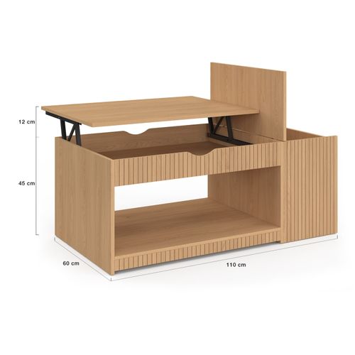 Table Basse Plateau Relevable Rectangulaire Juliette Avec Coffre Lattes Tasseau Bois Coloris Chêne