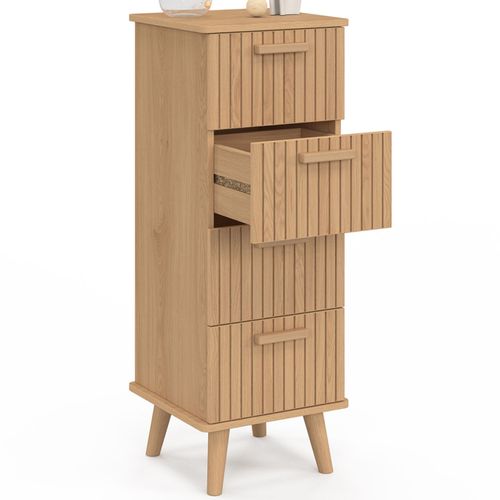 Meuble D'appoint 4 Tiroirs Juliette 30 Cm Chiffonnier Effet Lattes Tasseau Bois Coloris Chêne