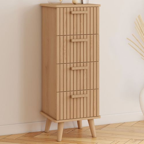 Meuble D'appoint 4 Tiroirs Juliette 30 Cm Chiffonnier Effet Lattes Tasseau Bois Coloris Chêne