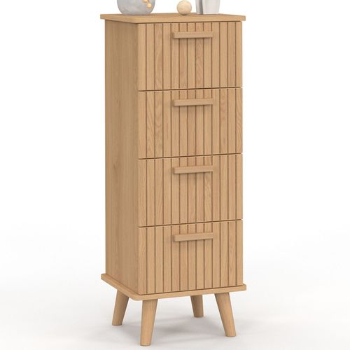 Meuble D'appoint 4 Tiroirs Juliette 30 Cm Chiffonnier Effet Lattes Tasseau Bois Coloris Chêne