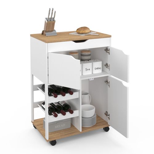 Desserte De Cuisine Cosy Avec Placard Et Range Bouteilles Bois Et Blanc