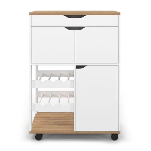 Desserte De Cuisine Cosy Avec Placard Et Range Bouteilles Bois Et Blanc