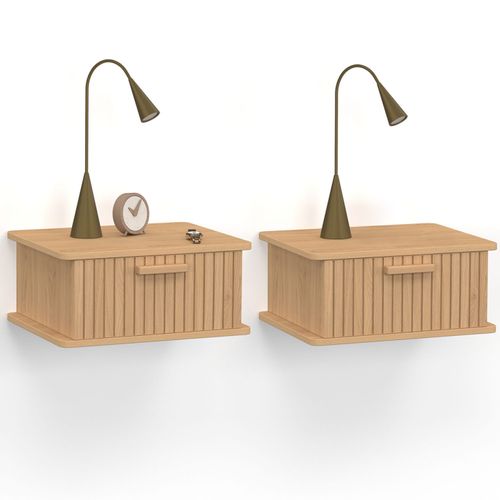 Lot De 2 Tables De Chevet Murales Juliette 1 Tiroir Étagère Suspendue Lattes Tasseau Bois