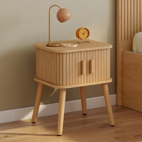 Lot De 2 Tables De Chevet Romie Effet Lattes 2 Portes Coulissantes