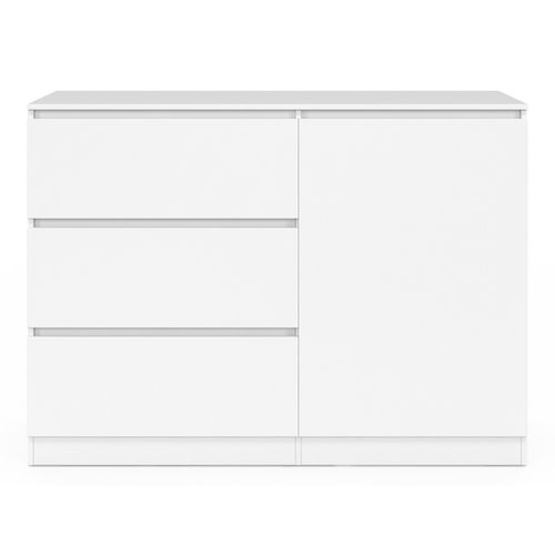 Commode 3 Tiroirs + 1 Porte Tomi 110 Cm Bois Blanc