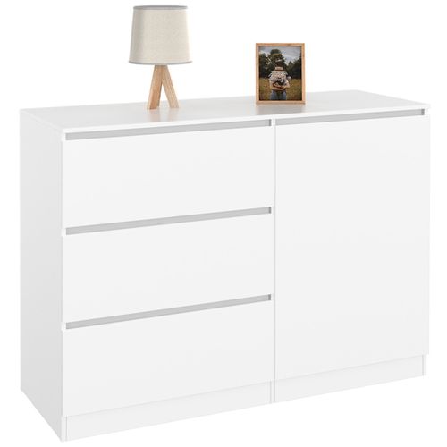 Commode 3 Tiroirs + 1 Porte Tomi 110 Cm Bois Blanc