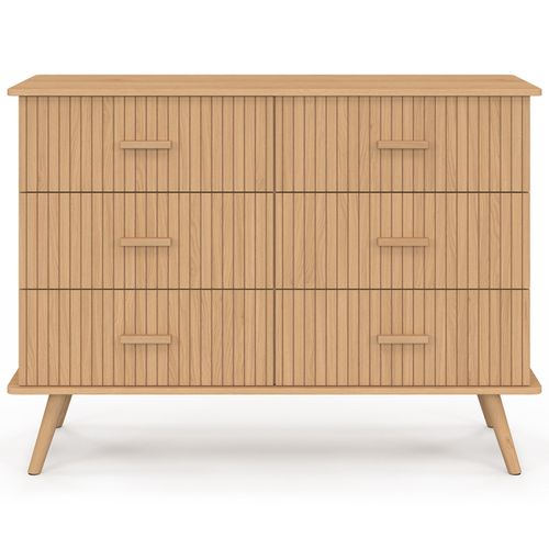 Commode 6 Tiroirs Juliette 110 Cm Effet Lattes Tasseau Bois Coloris Chêne