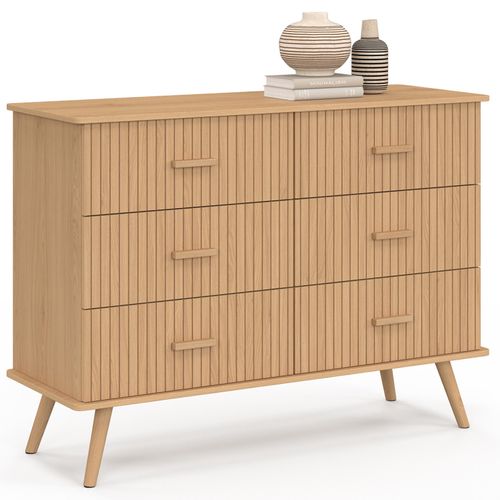 Commode 6 Tiroirs Juliette 110 Cm Effet Lattes Tasseau Bois Coloris Chêne