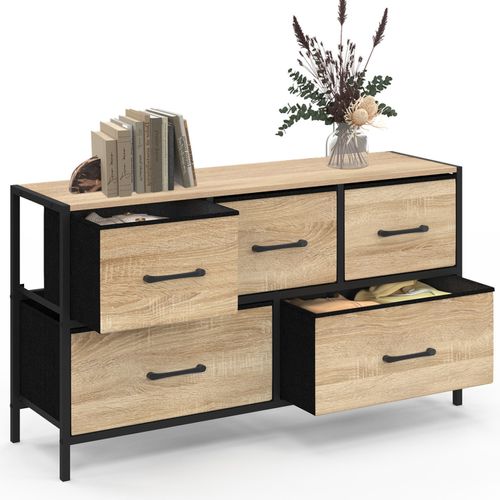 Commode 5 Tiroirs En Tissu Utah H.55 Cm Meuble De Rangement Design Industriel