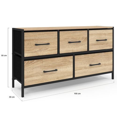 Commode 5 Tiroirs En Tissu Utah H.55 Cm Meuble De Rangement Design Industriel