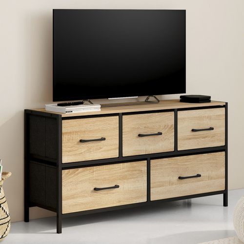 Commode 5 Tiroirs En Tissu Utah H.55 Cm Meuble De Rangement Design Industriel