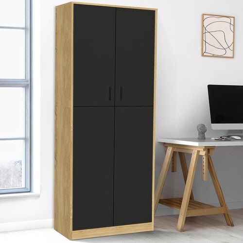 Armoire De Bureau 190 Cm Multifonction Maria Bois Et Noir 2 Portes 4 Étagères