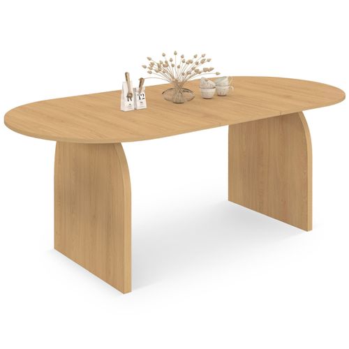 Table à Manger Extensible Japandi Ovale Edith 6-10 Personnes En Bois Façon Hêtre 160 - 200 Cm