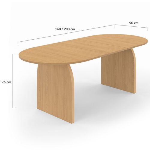 Table à Manger Extensible Japandi Ovale Edith 6-10 Personnes En Bois Façon Hêtre 160 - 200 Cm