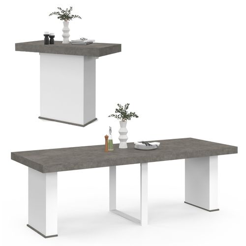 Table Console Extensible Eden 10 Personnes 235 Cm Béton Et Blanc