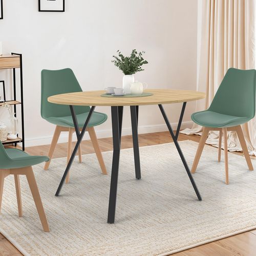 Table à Manger Extensible Ronde Yseult 4-8 Personnes Bois Et Noir Design Industriel 110-150 Cm