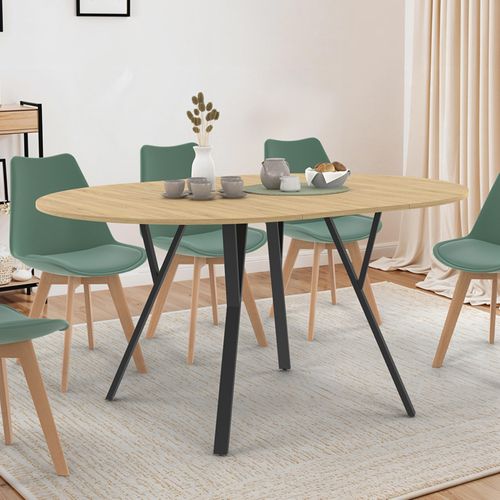 Table à Manger Extensible Ronde Yseult 4-8 Personnes Bois Et Noir Design Industriel 110-150 Cm