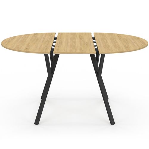 Table à Manger Extensible Ronde Yseult 4-8 Personnes Bois Et Noir Design Industriel 110-150 Cm