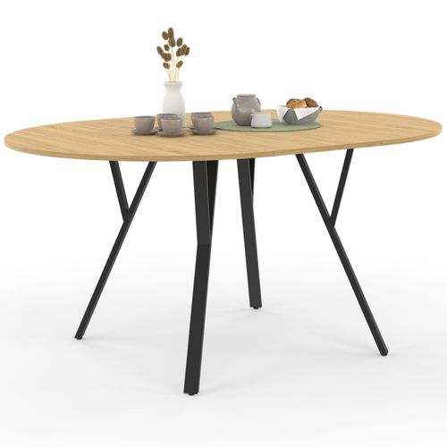 Table à Manger Extensible Ronde Yseult 4-8 Personnes Bois Et Noir Design Industriel 110-150 Cm