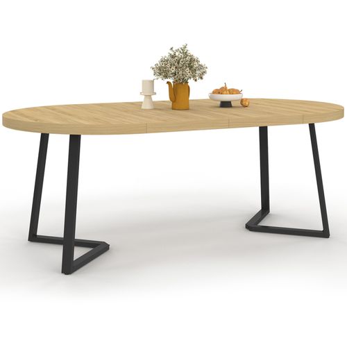 Table à Manger Extensible Ronde Selma 4-10 Personnes Bois Et Noir 110-200 Cm