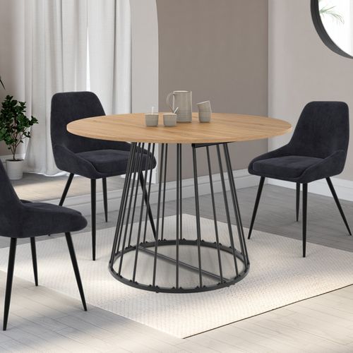 Table à Manger Extensible Ronde Yuna 4-10 Personnes Bois Et Noir 110 - 200 Cm