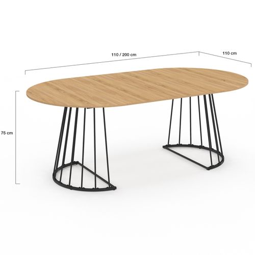 Table à Manger Extensible Ronde Yuna 4-10 Personnes Bois Et Noir 110 - 200 Cm
