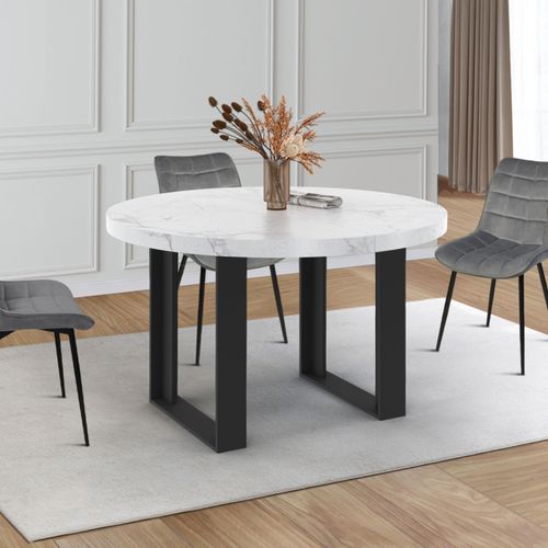 Table à Manger Extensible Ronde Phoenix 4-6 Personnes Plateau Effet Marbre Blanc Alaska 110-150 Cm