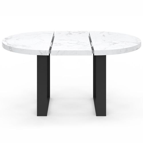 Table à Manger Extensible Ronde Phoenix 4-6 Personnes Plateau Effet Marbre Blanc Alaska 110-150 Cm