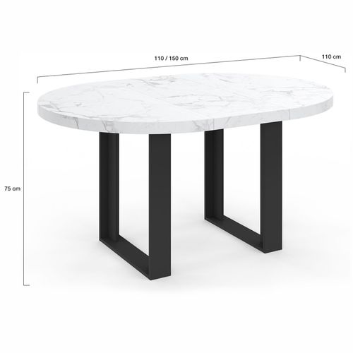 Table à Manger Extensible Ronde Phoenix 4-6 Personnes Plateau Effet Marbre Blanc Alaska 110-150 Cm