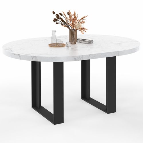Table à Manger Extensible Ronde Phoenix 4-6 Personnes Plateau Effet Marbre Blanc Alaska 110-150 Cm