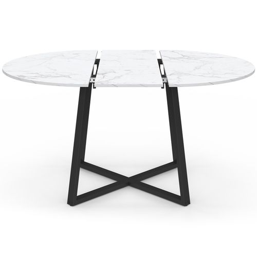 Table à Manger Extensible Ronde Selma 4-8 Personnes Noir Et Plateau Marbre Blanc Alaska 110-150 Cm