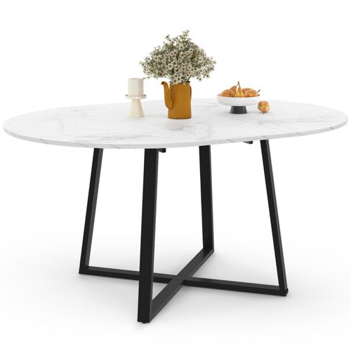 Table à Manger Extensible Ronde Selma 4-8 Personnes Noir Et Plateau Marbre Blanc Alaska 110-150 Cm