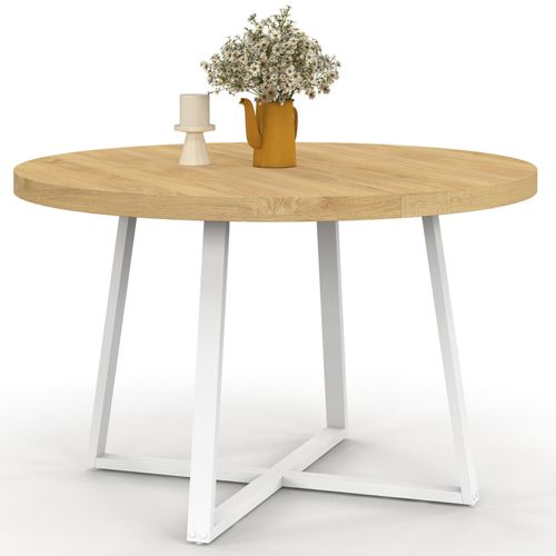 Table à Manger Fixe Ronde Selma 4-6 Personnes Bois Et Blanc 110 Cm