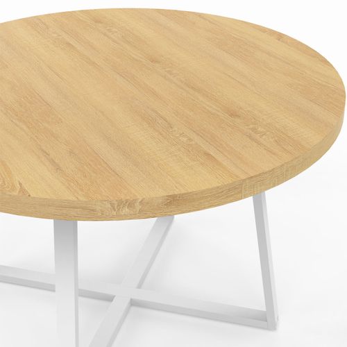 Table à Manger Fixe Ronde Selma 4-6 Personnes Bois Et Blanc 110 Cm