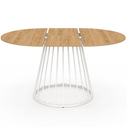 Table à Manger Extensible Ronde Yuna 4-8 Personnes Plateau Bois Et Pied Filaire En Métal Blanc 110 -