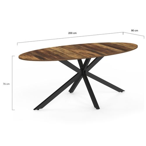 Table à Manger Ovale Alix 10 Personnes Pied Araignée Noir Et Plateau Bois Foncé Hawkins 200 Cm