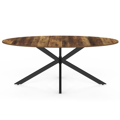 Table à Manger Ovale Alix 10 Personnes Pied Araignée Noir Et Plateau Bois Foncé Hawkins 200 Cm