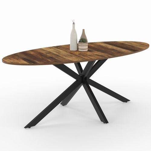 Table à Manger Ovale Alix 10 Personnes Pied Araignée Noir Et Plateau Bois Foncé Hawkins 200 Cm