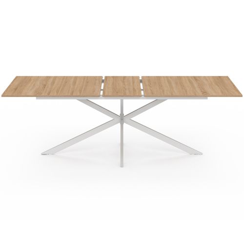 Table à Manger Extensible Rectangle Alix 8-12 Personnes Pied Araignée Bois Et Blanc 200-240 Cm