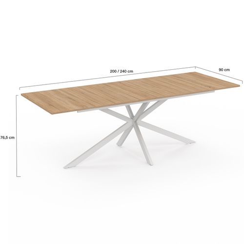 Table à Manger Extensible Rectangle Alix 8-12 Personnes Pied Araignée Bois Et Blanc 200-240 Cm