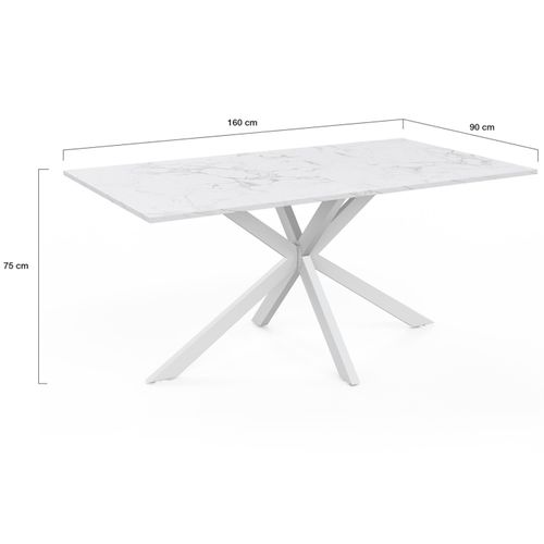 Table à Manger Rectangle Alix 8 Personnes Pied Araignée Blanc Plateau Effet Marbre Blanc Alaska 160