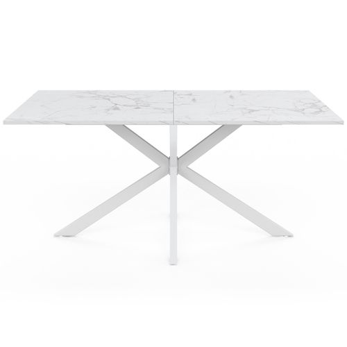 Table à Manger Rectangle Alix 8 Personnes Pied Araignée Blanc Plateau Effet Marbre Blanc Alaska 160