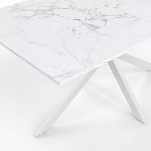 Table à Manger Rectangle Alix 8 Personnes Pied Araignée Blanc Plateau Effet Marbre Blanc Alaska 160