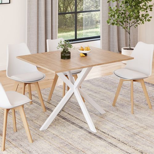 Table à Manger Rectangle Alix 6 Personnes Pied Araignée Bois Et Blanc 110 Cm