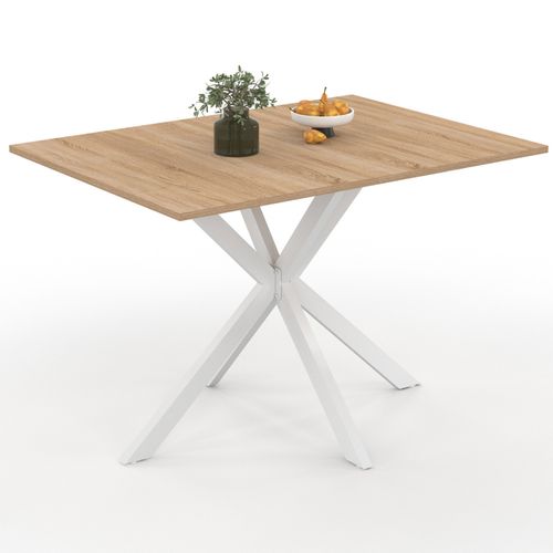 Table à Manger Rectangle Alix 6 Personnes Pied Araignée Bois Et Blanc 110 Cm